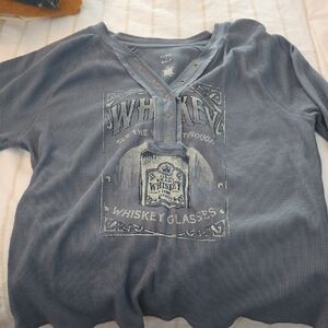 Whiskey Graphic Long Sleeve Henley in Blue